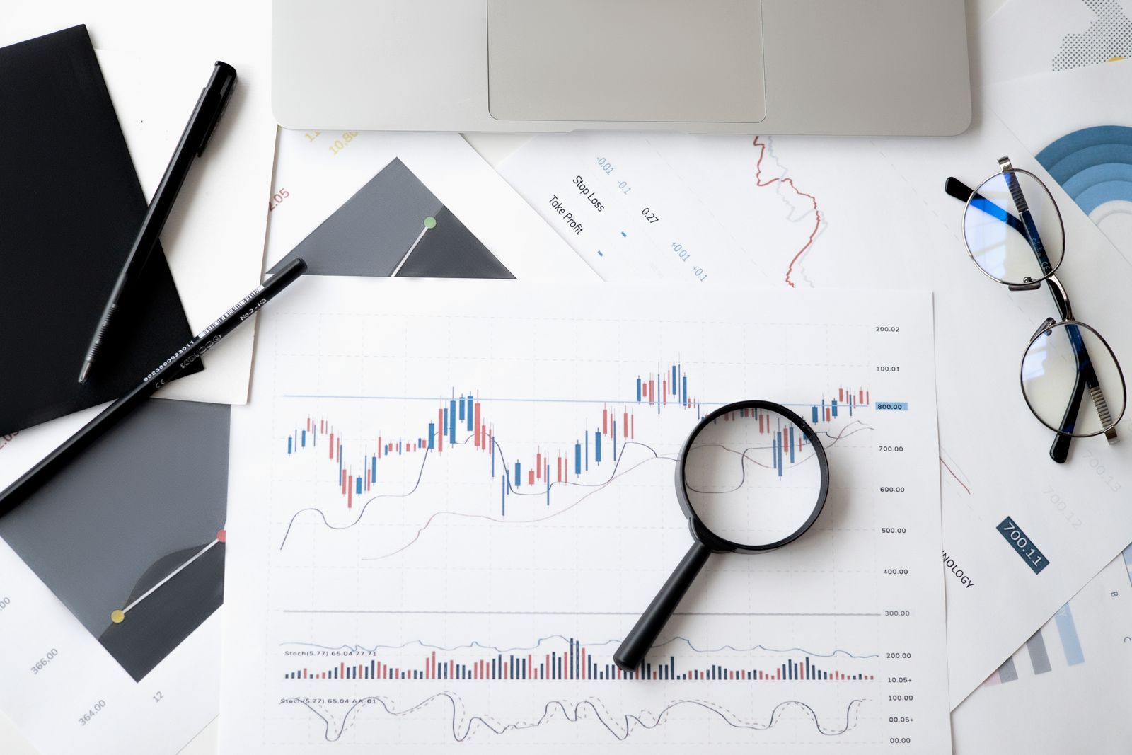 Person working with financial charts and market data