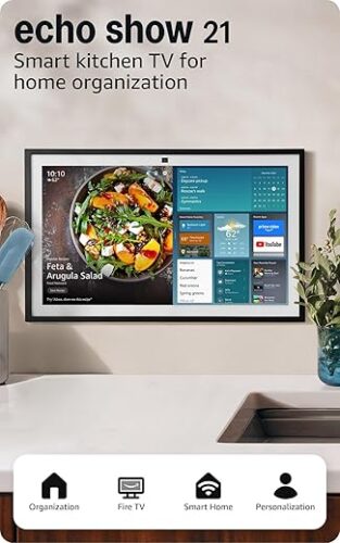 Amazon Echo Show 21 (newest model), Full HD 21″ kitchen hub for home organization, with built-in Fire TV, Designed for Alexa+